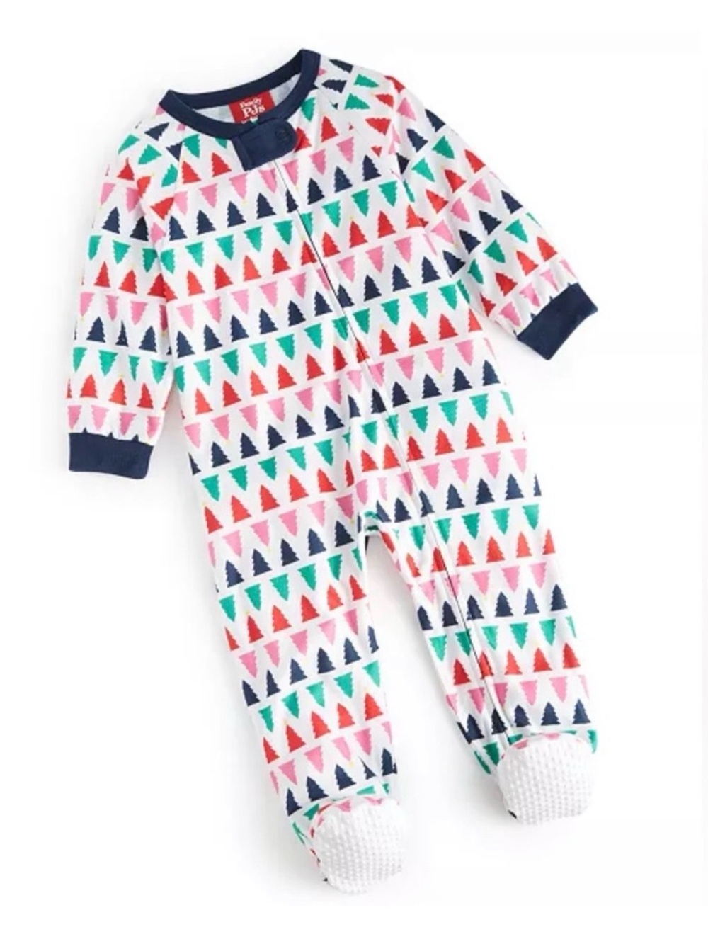 Baby Christmas Footed Pajamas Sleeper Colorful Christmas Tree Print Zip-Up 6-9 M